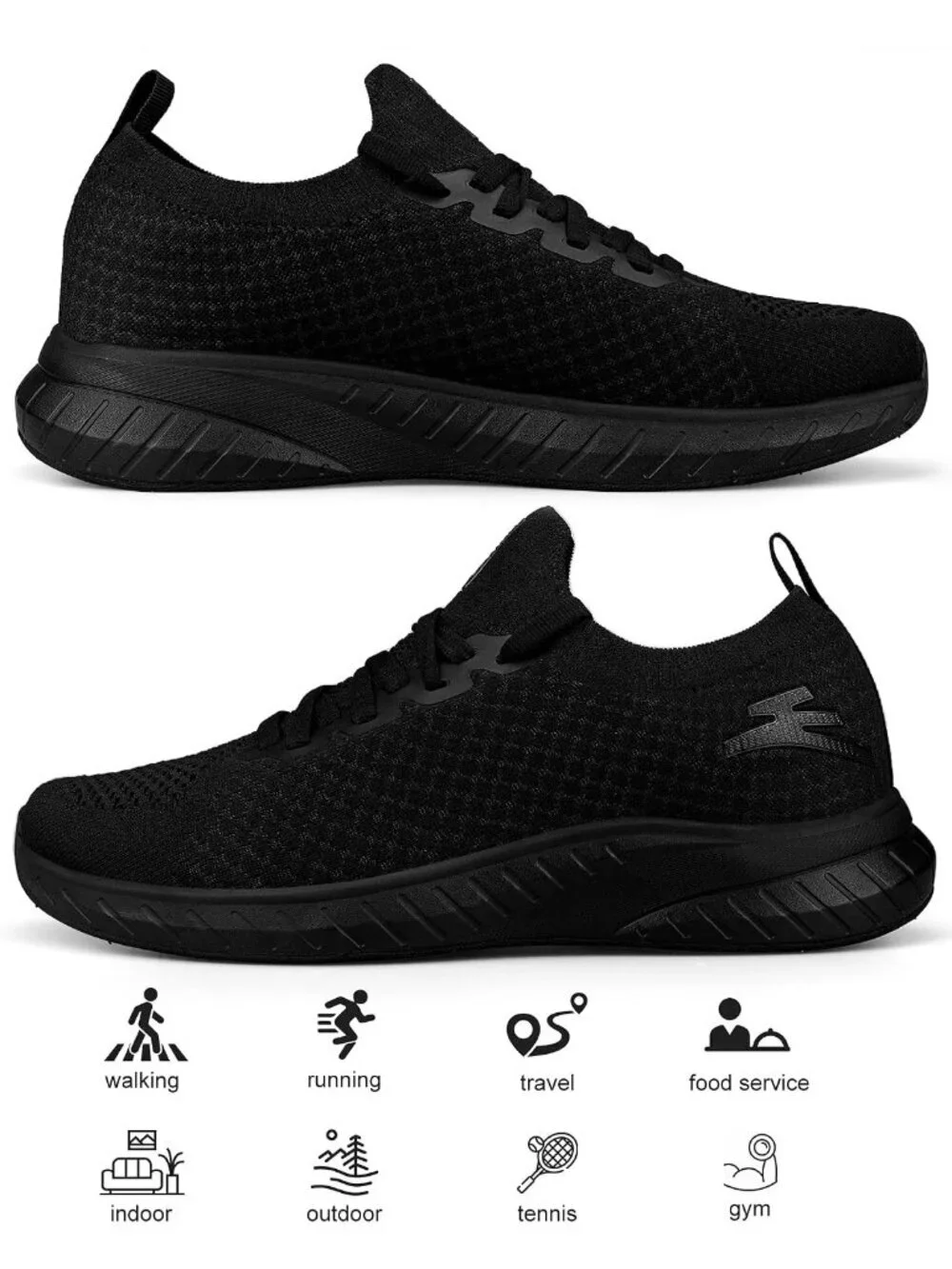 Men's Black Non Slip Breathable Lightweight Athletic Slip on Lace Up Sneaker